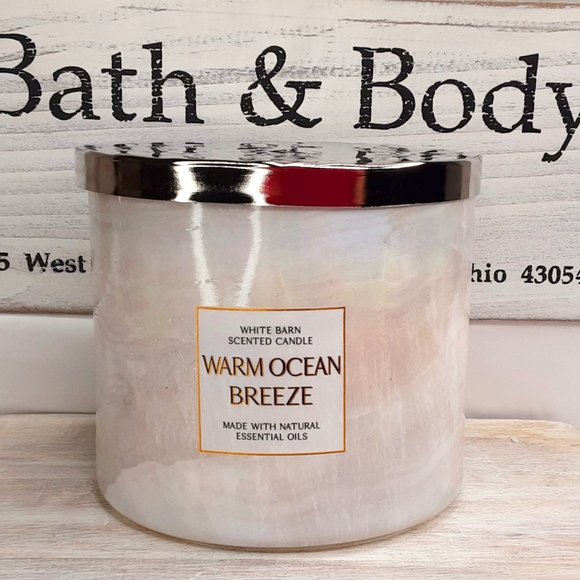 BATH & BODY WORKS 3-WICK 'WARM OCEAN BREEZE' CANDLE DECORATIVE IRIDESCENT WRAP - Picture 1 of 8